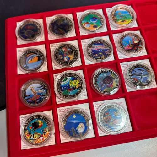 15x Farbmünzen "Marine Life Protection" – aus Ozeanien & Afrika (Palau, Ghana etc.)