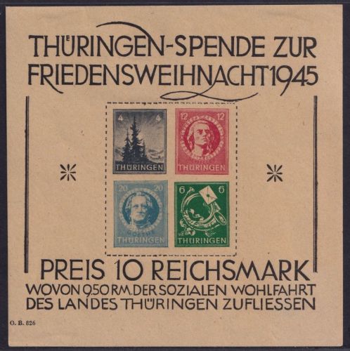 SBZ Thüringen - Block 2 t Typ III ungebraucht - Weihnachtsblock
