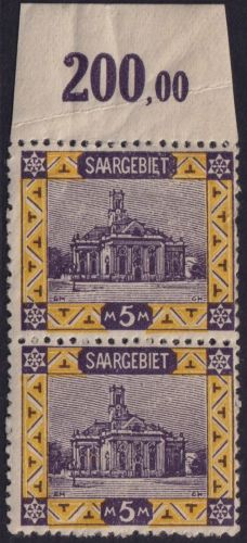 Saargebiet Nr. 67 A senkrechtes Paar postfrisch - 5 M Ludwigskirche Saarbrücken