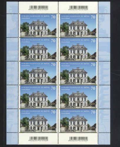 Bund, Michel Nr. 3354 Zehnerbogen postfrisch - Jagdschloss Falkenlust, Brühl