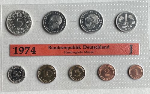 BRD KMS 1974 J - PP 1 Pf. - 5 Mark Silberadler Polierte Platte DM OVP