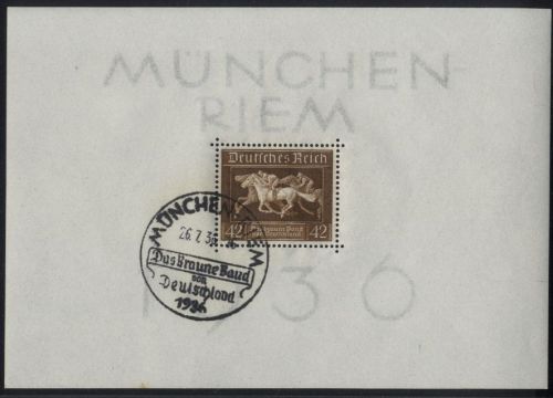 Deutsches Reich, Block 4 SST - 1936 Braunes Band MÜNCHEN-RIEM