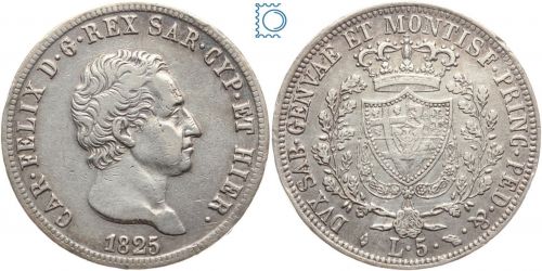 Sardinien 5 Lire 1825 L Turin Silber | Carlo Felice 1821-1831