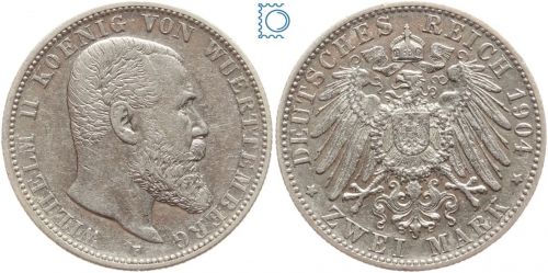 Württemberg, 2 Mark 1904 F, König Wilhelm II, J.174