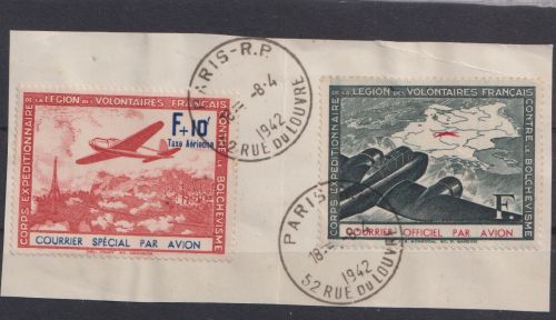 LVF Französische Legion 1942 - MiNr. II+III gestempelt - Flugpostvignetten