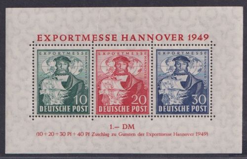 Bizone, Block 1 a postfrisch, geprüft Schlegel BPP - Exportmesse Hannover 1949