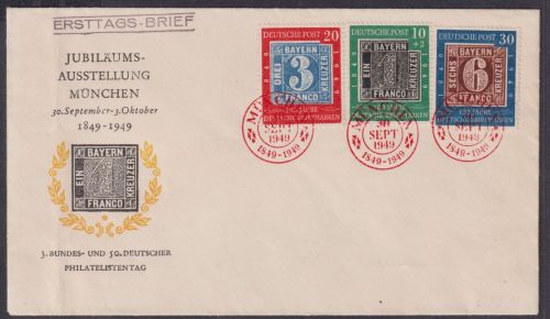 Bund / BRD Nr. 113-115 auf FDC, Ersttagsbrief mit rotem Ersttagssonderstempel