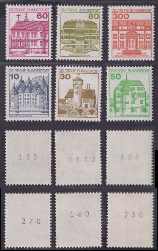 Bund Burgen Schlösser 913-1143 II Rollenmarken Letterset gerade Nr. postfrisch