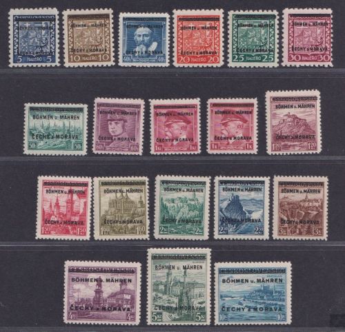 Böhmen und Mähren, Nr. 1-19 postfrisch, geprüft Gilbert | Freimarken mit Aufdruck