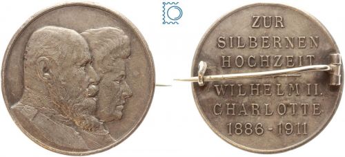 WÜRTTEMBERG 1911 tragbare Medaille Wilhelm II. & Charlotte a. die Silberhochzeit