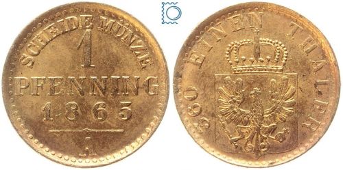Brandenburg-Preussen, 1 Pfennig 1865 A Probe in Nickel | Wilhelm I.