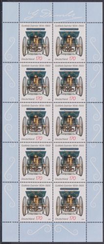Bund, Michel Nr. 2725 Zehnerbogen postfrisch - 175. Geburtstag Gottlieb Daimler