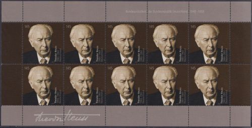 Bund, Michel Nr. 2714 Zehnerbogen postfrisch - 125. Geburtstag Theodor Heuss