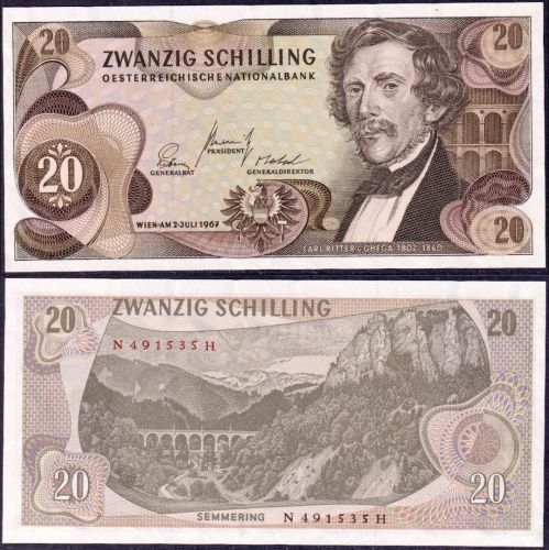 20 Schilling 2.07.1967 Carl Ritter v. Ghega Semmeringbahn N491535H UNC