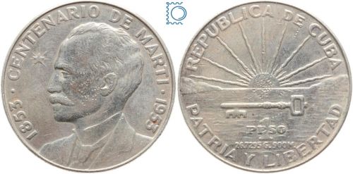 Kuba 1 Peso 1953 Cuba - Centenaire de José Marti