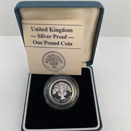 Großbritannien, 1 Pfund 1987 PP English Oak; Silver Proof, Elisabeth II.