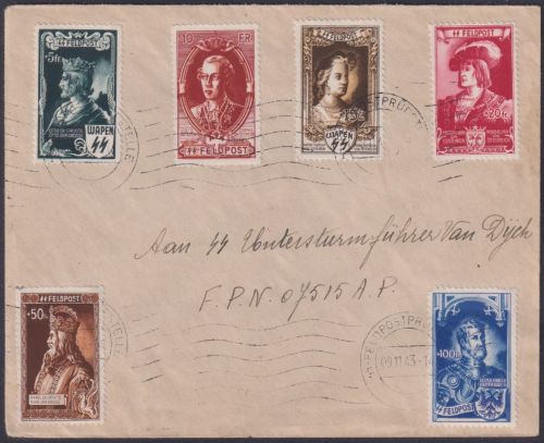 Flämische Legion, Mi.Nr. IX-XIV, Kaiserbildnisse auf Brief FpNr. 07515 AP