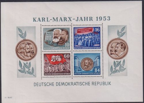 DDR, Block 9 A YI postfrisch, geprüft Schönherr BPP - Marx-Block gezähnt