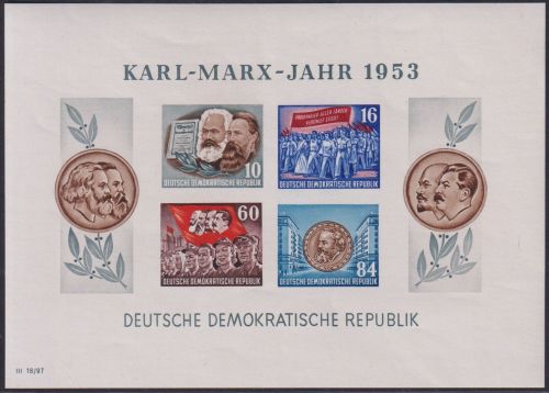 DDR, Block 9 B YI postfrisch, geprüft Schönherr BPP - Marx-Block ungezähnt