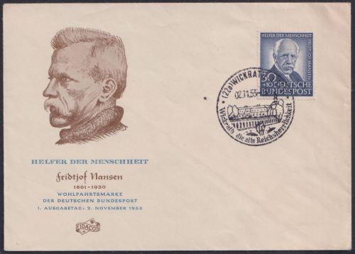 Bund / BRD Nr. 176 Fridjof Nansen FDC mit ESST Wickrath - SELTEN!