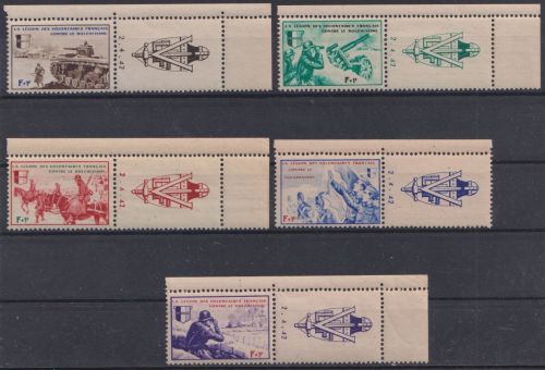 Französische Legion, LVF, MiNr. VI-X Zf mit Zierfeld postfrisch