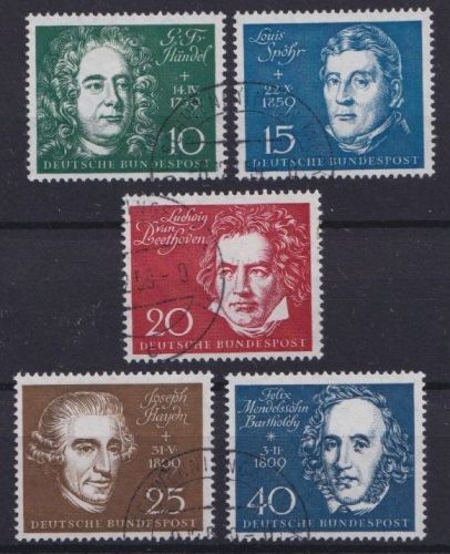 Bund, Michel Nr. 315-319 gestempelt - Einzelmarken Beethoven-Block