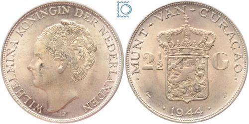 CURACAO 2 ½ Gulden 1944 | Königin Wilhelmina Niederländische Antillen