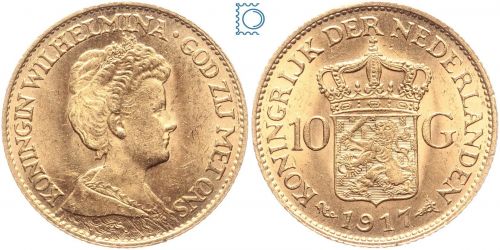 Niederlande, 10 Gulden 1917 Gold | Goldmünze Wilhelmina I. 1890-1948