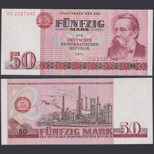 DDR 50 Mark 1971 P30a - Friedrich Engels - Breite Seriennummer / Wide Serial Number