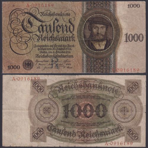 Deutsches Reich 1924 P179 1000 Reichsmark RM - R/A Wedigh von Hans Holbein