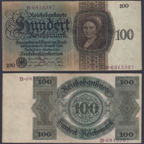 Deutsches Reich 1924 P178 100 Reichsmark RM - S/B Damenporträt von Hans Holbein