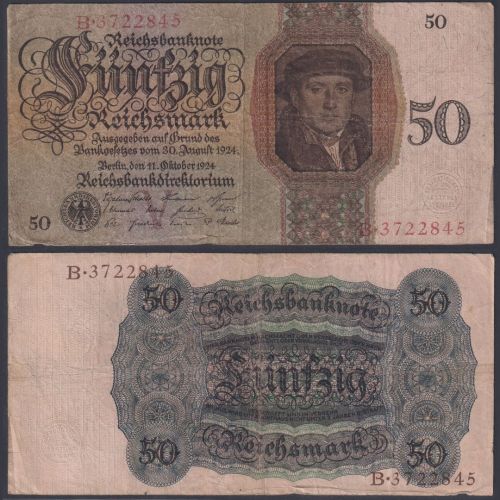 Deutsches Reich 1924 P177a 50 Reichsmark RM - V/B Porträt von Hans Holbein