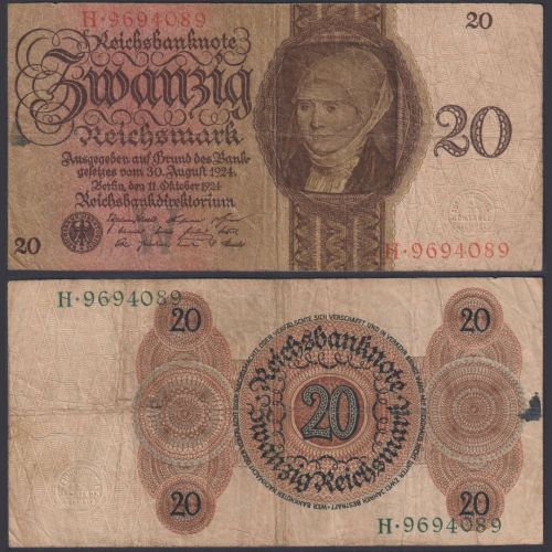 Deutsches Reich 1924 P176 20 Reichsmark RM - W/B Porträt von Hans Holbein