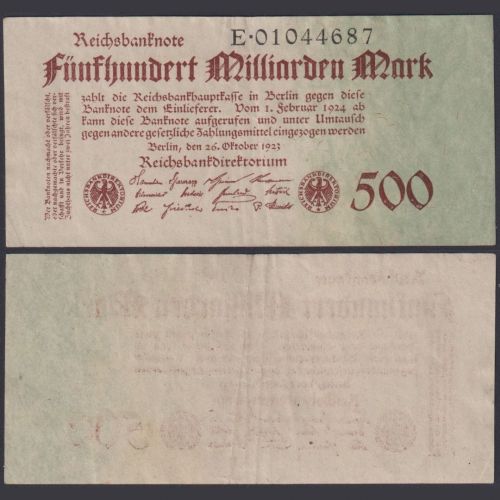 Deutsches Reich 26.08.1923 | Fünfhundert Milliarden Mark P127b - Weimarer Republik Reichsbank