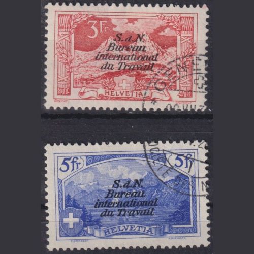 Schweiz SOCIÉTÉ DES NATIONS (SDN) 1923 Michel Nr. 12x, 13x gestempelt