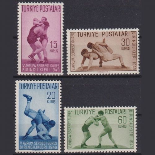 Türkei 1949 Michel Nr. 1231-1234 postfrisch - Europameisterschaften im Freistilringen