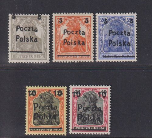 POLEN 1919 MiNr. 130-134 ungebraucht - Poczta Polska Germania Aufdrucke