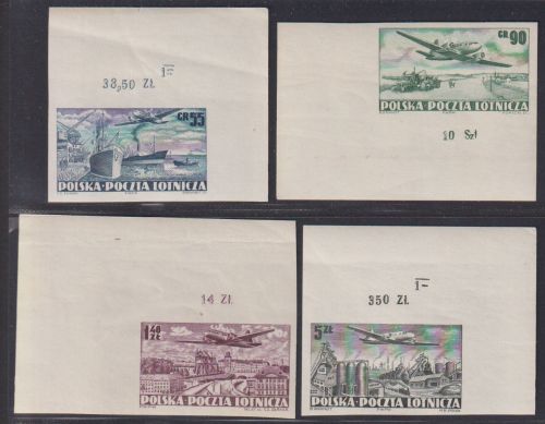 Polen 1952 MiNr. 728-731 B Eckrand Ecke postfrisch - Flugzeuge