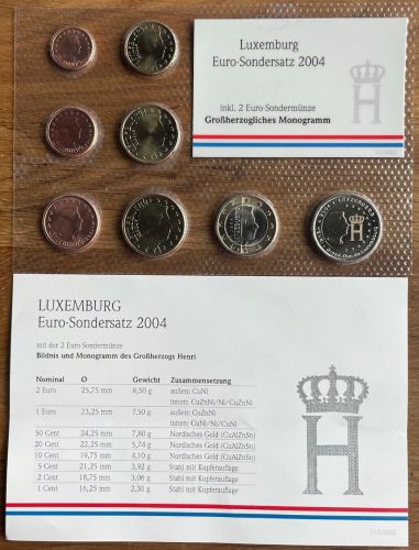 LUXEMBURG 2004 Kursmünzensatz KMS mit 2 € Sondermünze im Blister