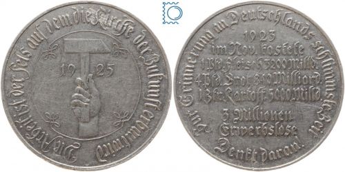 Hungermedaille - Preise vom November 1923 - Erinnerung an die Inflation