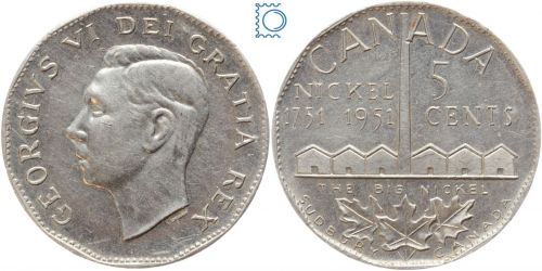 Kanada 5 Cent 1951 | Sudbury Numismatic Park Big Nickel Alu
