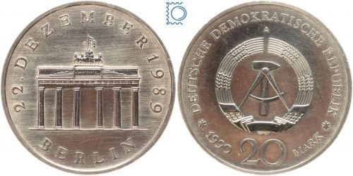 DDR 20 Mark 1990 Cu/Ni - Brandenburger Tor - J. 1635