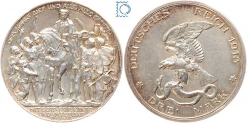 PREUSSEN, 3 Mark 1913 A, 100 Jahre Befreiungskriege, Jg. 110, SILBER