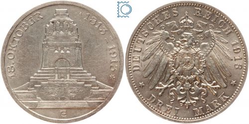 SACHSEN, 3 Mark 1913 E, Völkerschlacht, Jg. 140, vz, SILBER