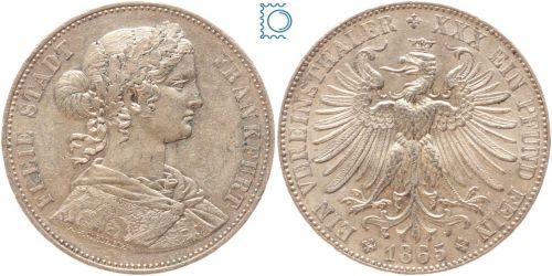 Freie Stadt Frankfurt - Vereinsthaler - Taler 1865 - Frauenkopf - Silber