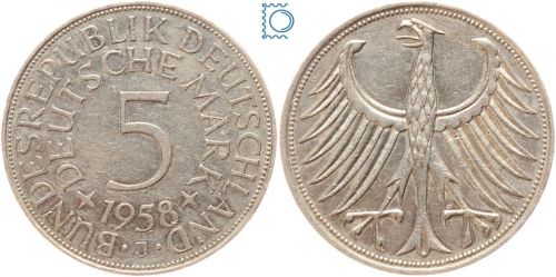 5 Deutsche Mark 1958 J - Silberadler 1951-1974 - Jaeger 387