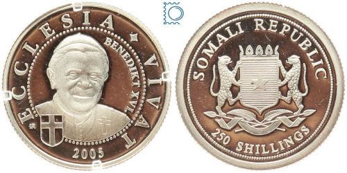 Somalia, 250 Schilling 2005, Papst Benedikt XVI., 1/25 Oz Silber PP in Kapsel