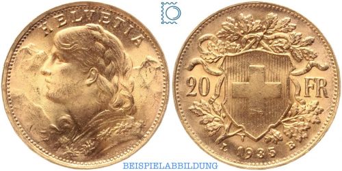 20 Franken Schweizer Vreneli Goldmünze 1897-1949