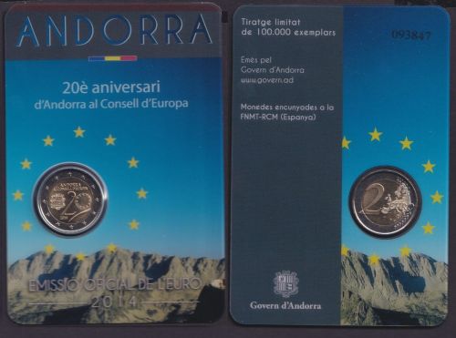 ANDORRA 2 Euro 2014 - 20 Jahre Europarat - original OVP in Coincard
