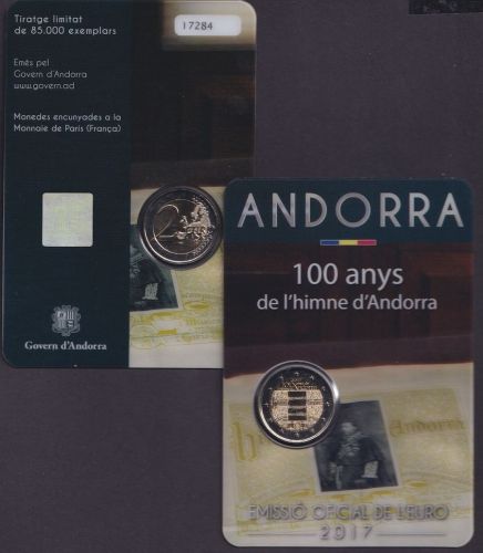 ANDORRA 2 Euro 2017 - 100 Jahre Hymne Andorras - original OVP in Coincard